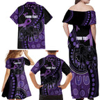 Australia Alzheimer's and Brain Awareness Personalised Family Matching Off Shoulder Maxi Dress and Hawaiian Shirt Elephant Forget-Me-Not Aboriginal Art