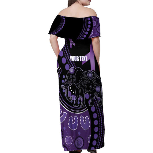 Australia Alzheimer's and Brain Awareness Personalised Family Matching Off Shoulder Maxi Dress and Hawaiian Shirt Elephant Forget-Me-Not Aboriginal Art