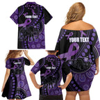 Australia Alzheimer's and Brain Awareness Personalised Family Matching Off Shoulder Short Dress and Hawaiian Shirt Elephant Forget-Me-Not Aboriginal Art