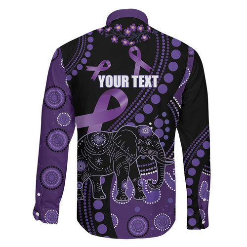 Australia Alzheimer's and Brain Awareness Personalised Family Matching Off Shoulder Short Dress and Hawaiian Shirt Elephant Forget-Me-Not Aboriginal Art