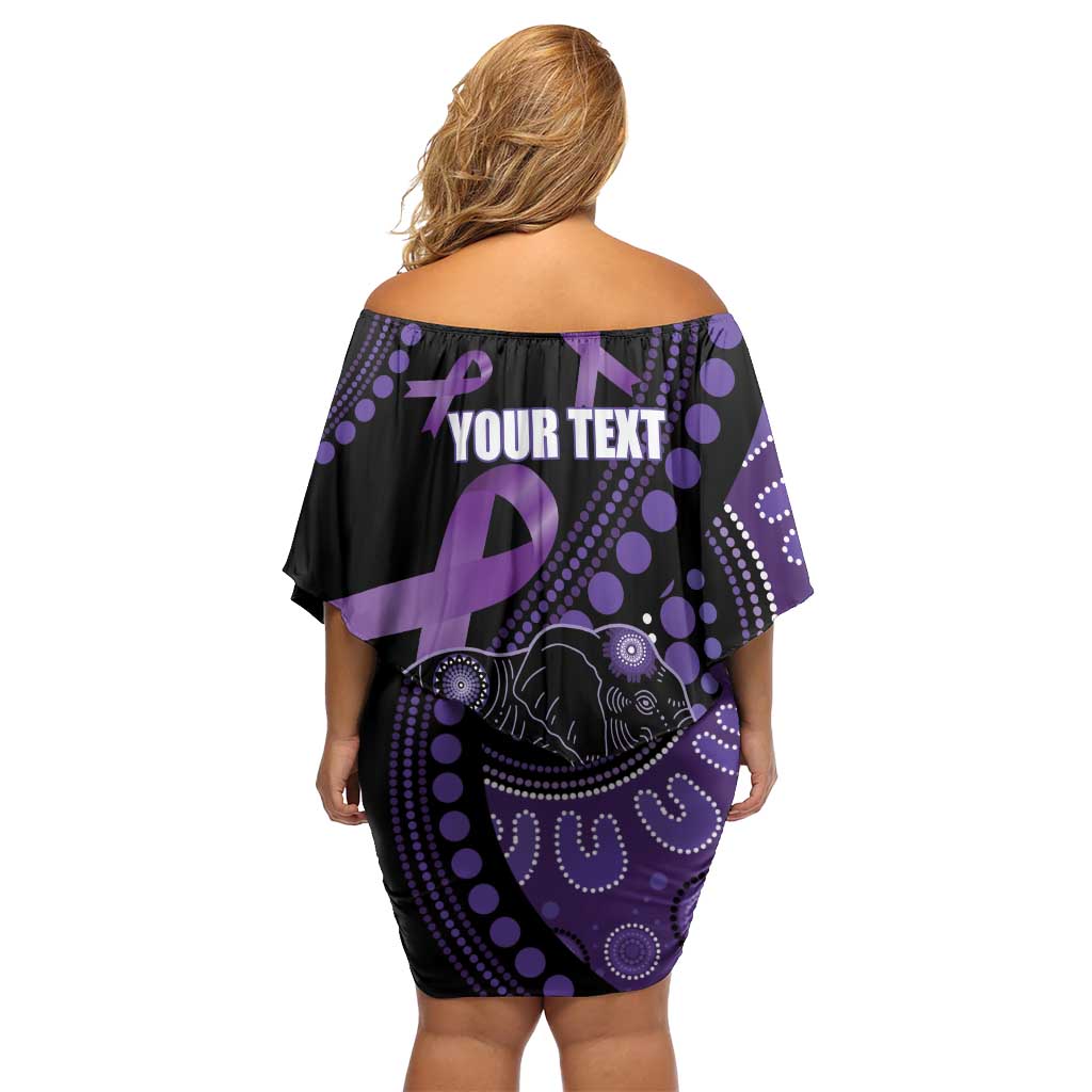Australia Alzheimer's and Brain Awareness Personalised Family Matching Off Shoulder Short Dress and Hawaiian Shirt Elephant Forget-Me-Not Aboriginal Art