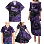 Australia Alzheimer's and Brain Awareness Personalised Family Matching Puletasi and Hawaiian Shirt Elephant Forget-Me-Not Aboriginal Art