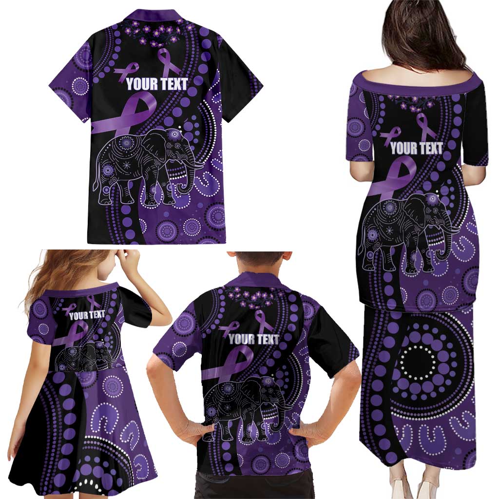 Australia Alzheimer's and Brain Awareness Personalised Family Matching Puletasi and Hawaiian Shirt Elephant Forget-Me-Not Aboriginal Art
