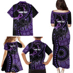 Australia Alzheimer's and Brain Awareness Personalised Family Matching Puletasi and Hawaiian Shirt Elephant Forget-Me-Not Aboriginal Art
