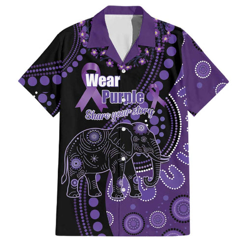 Australia Alzheimer's and Brain Awareness Personalised Family Matching Puletasi and Hawaiian Shirt Elephant Forget-Me-Not Aboriginal Art