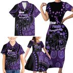 Australia Alzheimer's and Brain Awareness Personalised Family Matching Short Sleeve Bodycon Dress and Hawaiian Shirt Elephant Forget-Me-Not Aboriginal Art