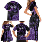 Australia Alzheimer's and Brain Awareness Personalised Family Matching Short Sleeve Bodycon Dress and Hawaiian Shirt Elephant Forget-Me-Not Aboriginal Art