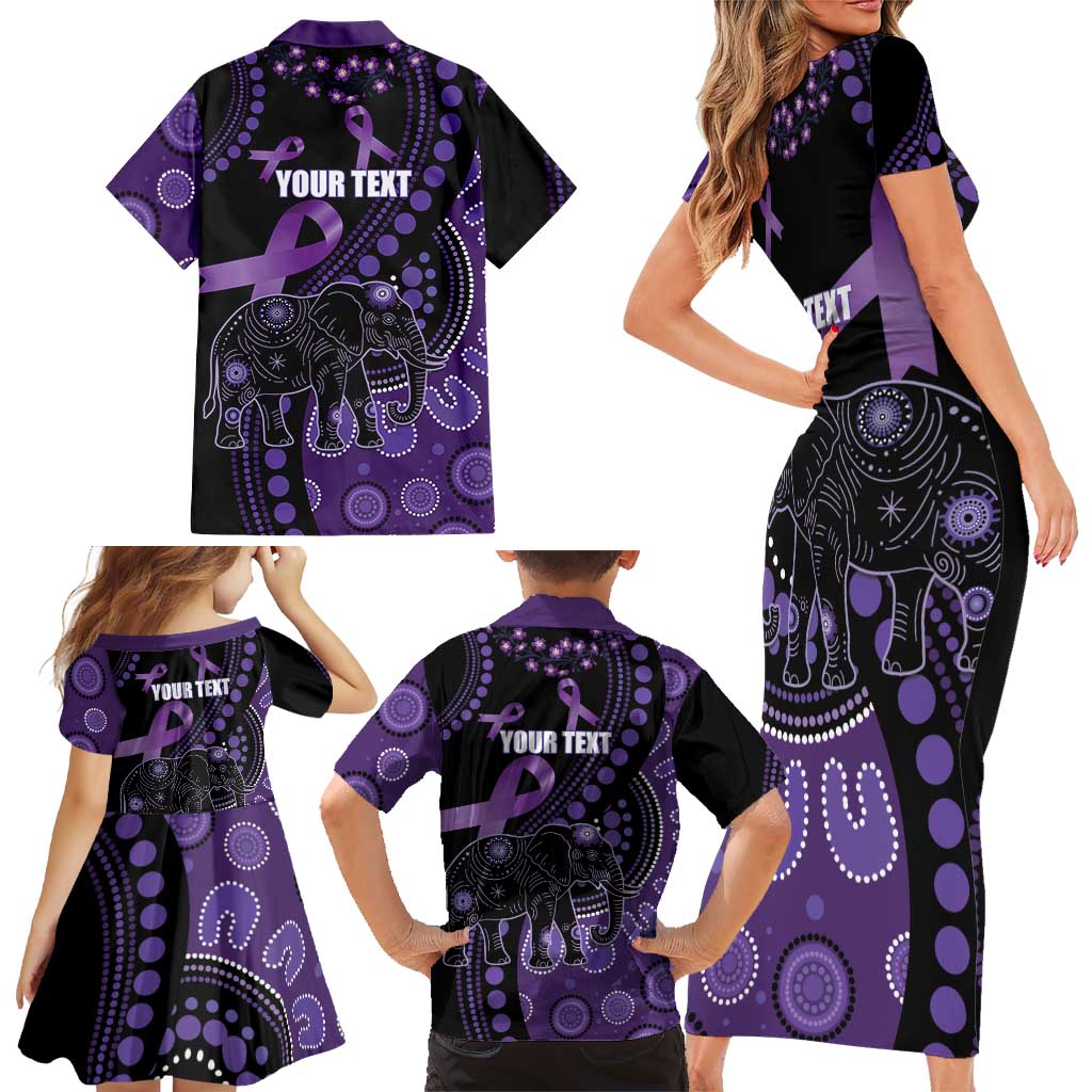 Australia Alzheimer's and Brain Awareness Personalised Family Matching Short Sleeve Bodycon Dress and Hawaiian Shirt Elephant Forget-Me-Not Aboriginal Art