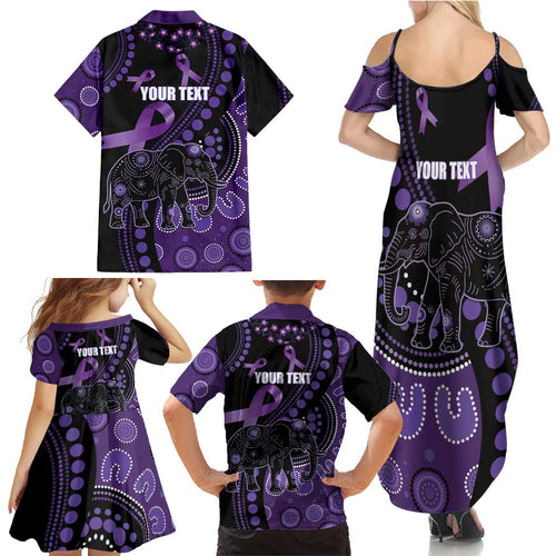 Australia Alzheimer's and Brain Awareness Personalised Family Matching Summer Maxi Dress and Hawaiian Shirt Elephant Forget-Me-Not Aboriginal Art