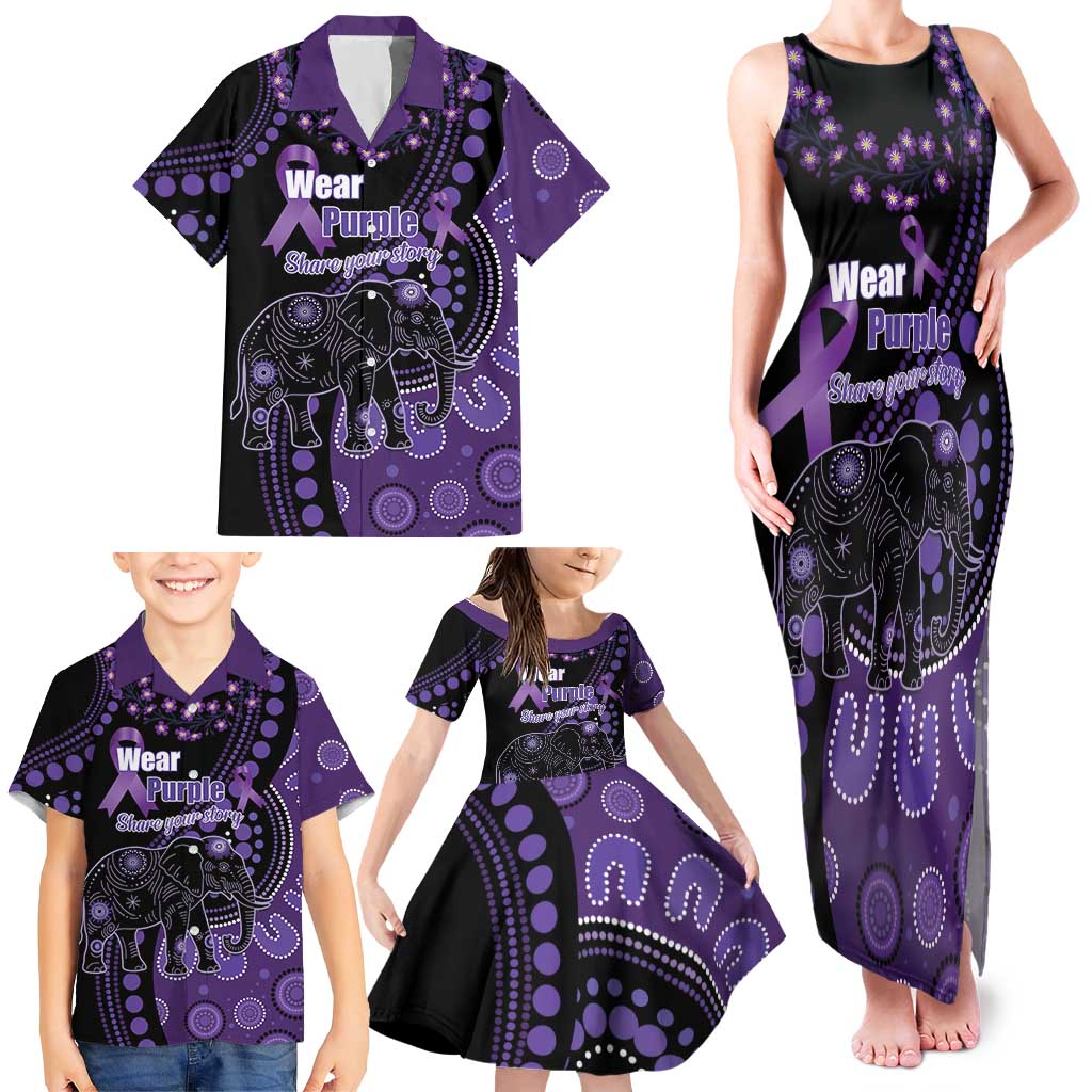 Australia Alzheimer's and Brain Awareness Personalised Family Matching Tank Maxi Dress and Hawaiian Shirt Elephant Forget-Me-Not Aboriginal Art