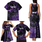 Australia Alzheimer's and Brain Awareness Personalised Family Matching Tank Maxi Dress and Hawaiian Shirt Elephant Forget-Me-Not Aboriginal Art