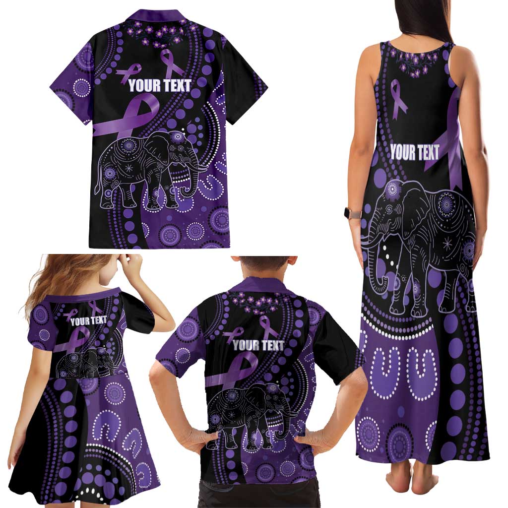 Australia Alzheimer's and Brain Awareness Personalised Family Matching Tank Maxi Dress and Hawaiian Shirt Elephant Forget-Me-Not Aboriginal Art