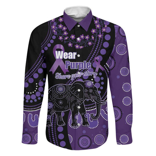 Australia Alzheimer's and Brain Awareness Personalised Family Matching Tank Maxi Dress and Hawaiian Shirt Elephant Forget-Me-Not Aboriginal Art