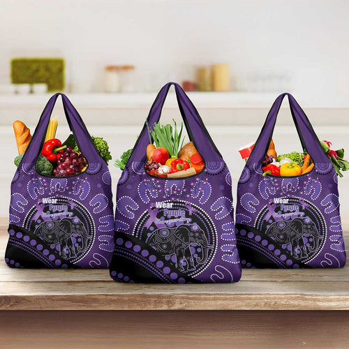 Australia Alzheimer's and Brain Awareness Grocery Bag Elephant Forget-Me-Not Aboriginal Art
