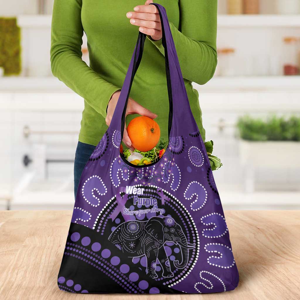 Australia Alzheimer's and Brain Awareness Grocery Bag Elephant Forget-Me-Not Aboriginal Art