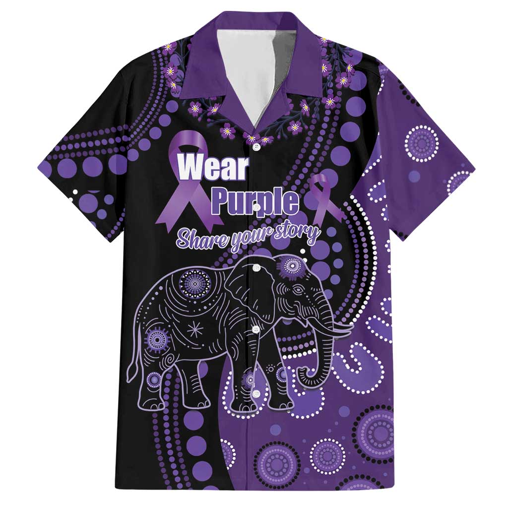 Australia Alzheimer's and Brain Awareness Personalised Hawaiian Shirt Elephant Forget-Me-Not Aboriginal Art