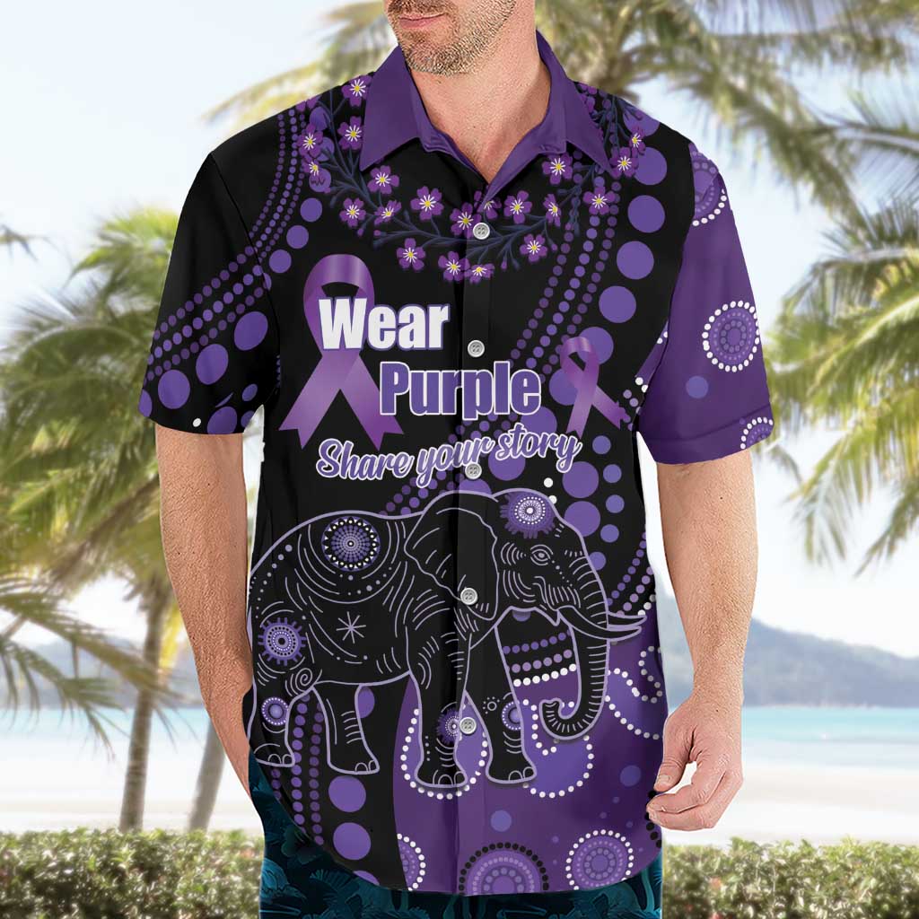 Australia Alzheimer's and Brain Awareness Personalised Hawaiian Shirt Elephant Forget-Me-Not Aboriginal Art