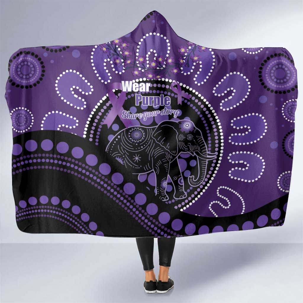 Australia Alzheimer's and Brain Awareness Hooded Blanket Elephant Forget-Me-Not Aboriginal Art