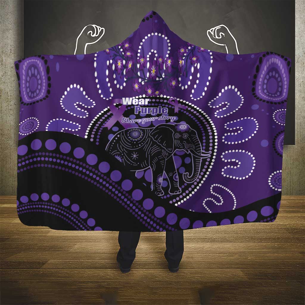 Australia Alzheimer's and Brain Awareness Hooded Blanket Elephant Forget-Me-Not Aboriginal Art