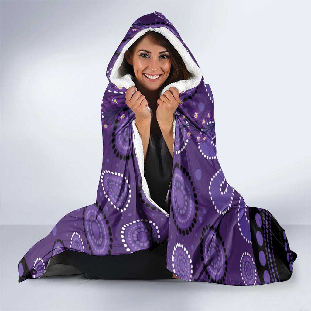 Australia Alzheimer's and Brain Awareness Hooded Blanket Elephant Forget-Me-Not Aboriginal Art