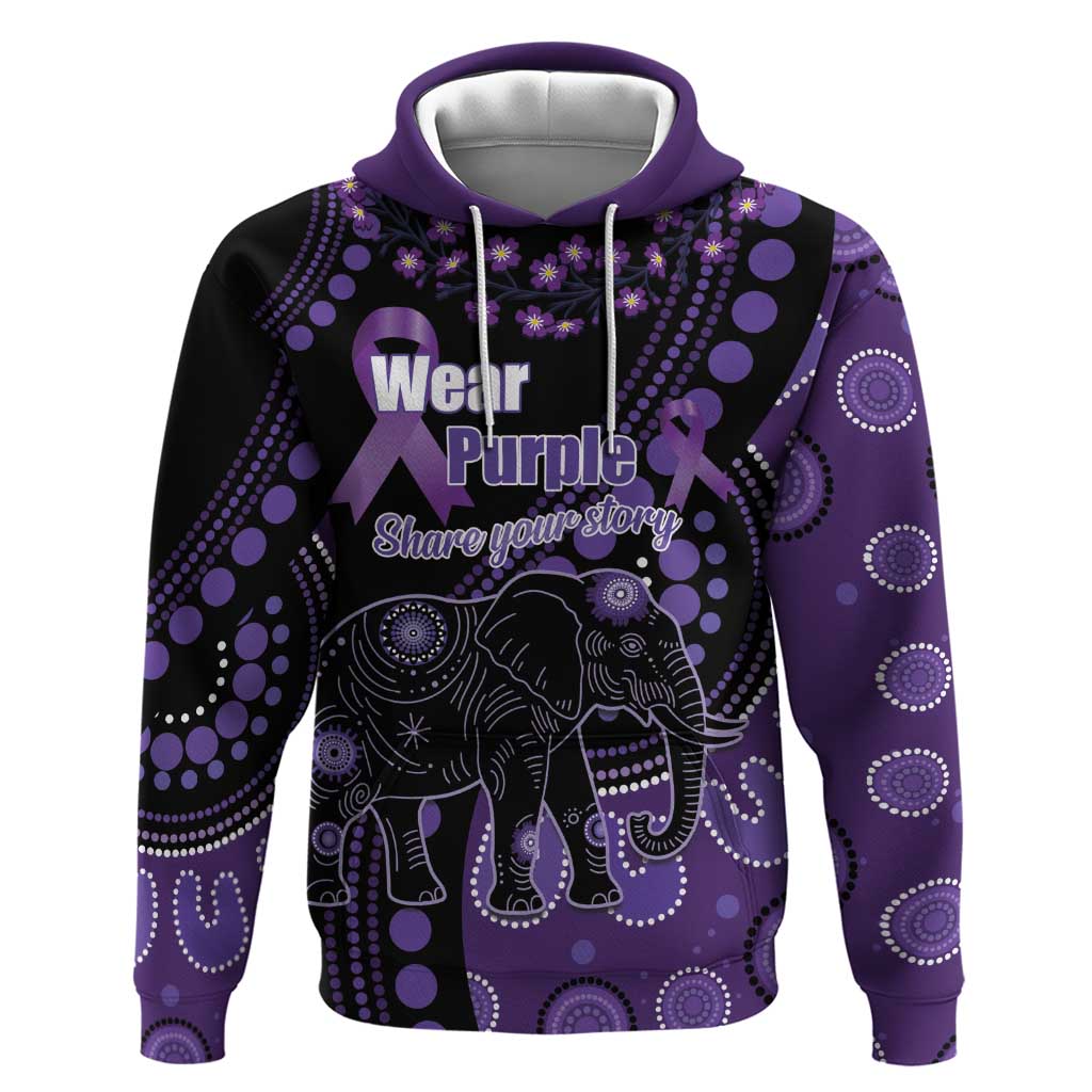 Australia Alzheimer's and Brain Awareness Personalised Hoodie Elephant Forget-Me-Not Aboriginal Art