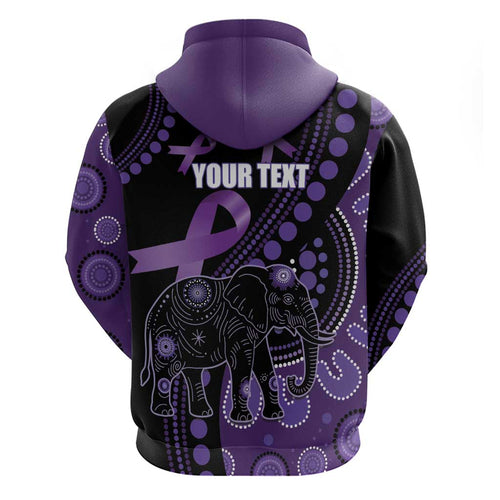 Australia Alzheimer's and Brain Awareness Personalised Hoodie Elephant Forget-Me-Not Aboriginal Art