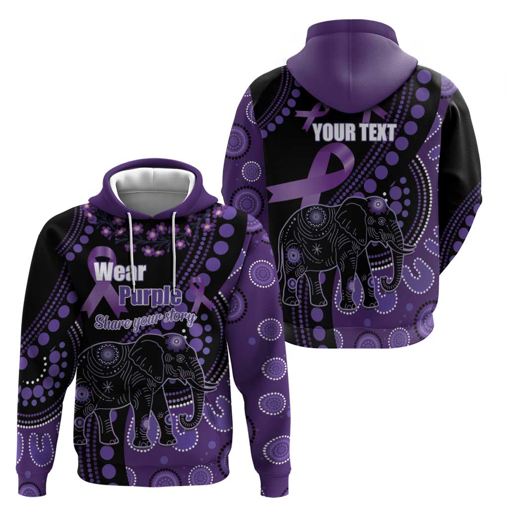 Australia Alzheimer's and Brain Awareness Personalised Hoodie Elephant Forget-Me-Not Aboriginal Art
