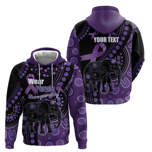 Australia Alzheimer's and Brain Awareness Personalised Hoodie Elephant Forget-Me-Not Aboriginal Art