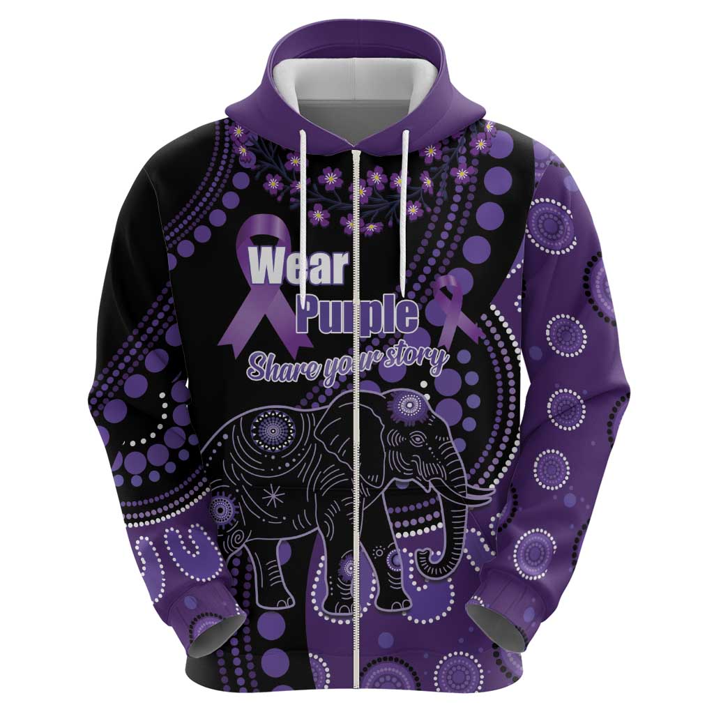 Australia Alzheimer's and Brain Awareness Personalised Hoodie Elephant Forget-Me-Not Aboriginal Art