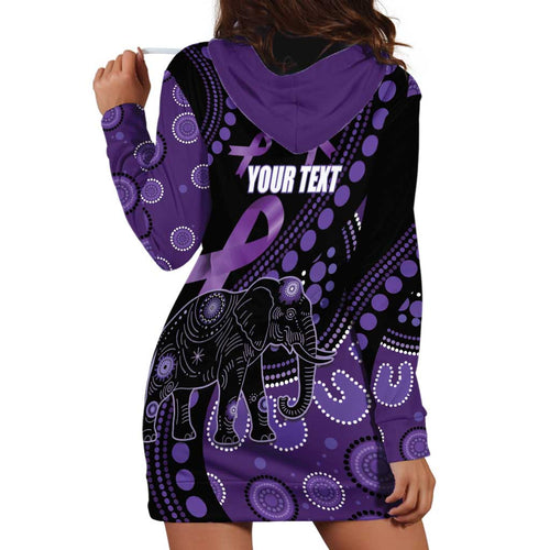 Australia Alzheimer's and Brain Awareness Personalised Hoodie Dress Elephant Forget-Me-Not Aboriginal Art