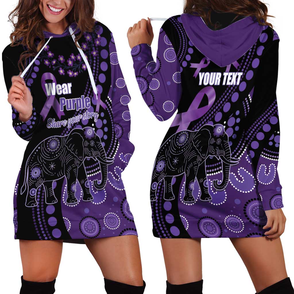 Australia Alzheimer's and Brain Awareness Personalised Hoodie Dress Elephant Forget-Me-Not Aboriginal Art