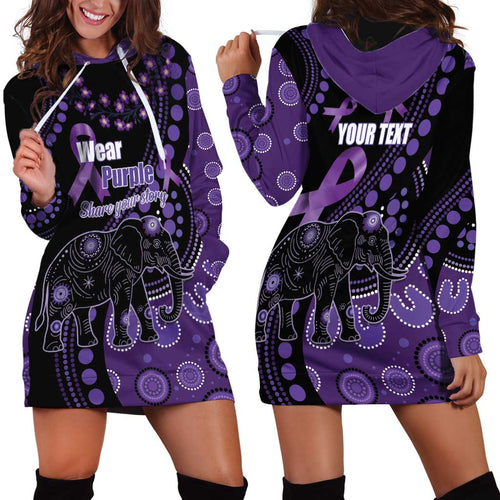 Australia Alzheimer's and Brain Awareness Personalised Hoodie Dress Elephant Forget-Me-Not Aboriginal Art