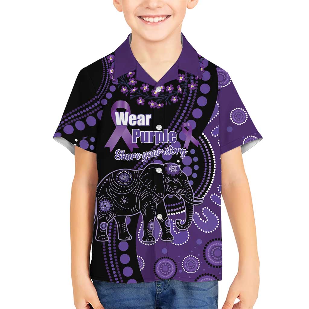 Australia Alzheimer's and Brain Awareness Personalised Kid Hawaiian Shirt Elephant Forget-Me-Not Aboriginal Art