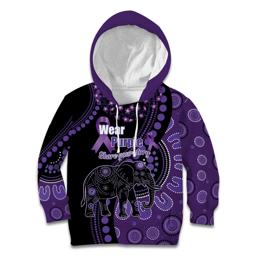 Australia Alzheimer's and Brain Awareness Personalised Kid Hoodie Elephant Forget-Me-Not Aboriginal Art