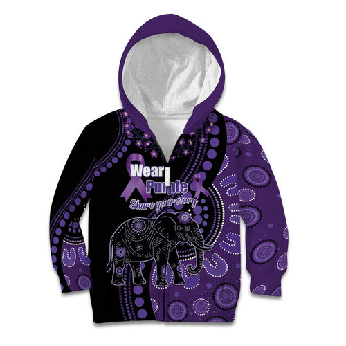 Australia Alzheimer's and Brain Awareness Personalised Kid Hoodie Elephant Forget-Me-Not Aboriginal Art