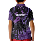 Australia Alzheimer's and Brain Awareness Personalised Kid Polo Shirt Elephant Forget-Me-Not Aboriginal Art