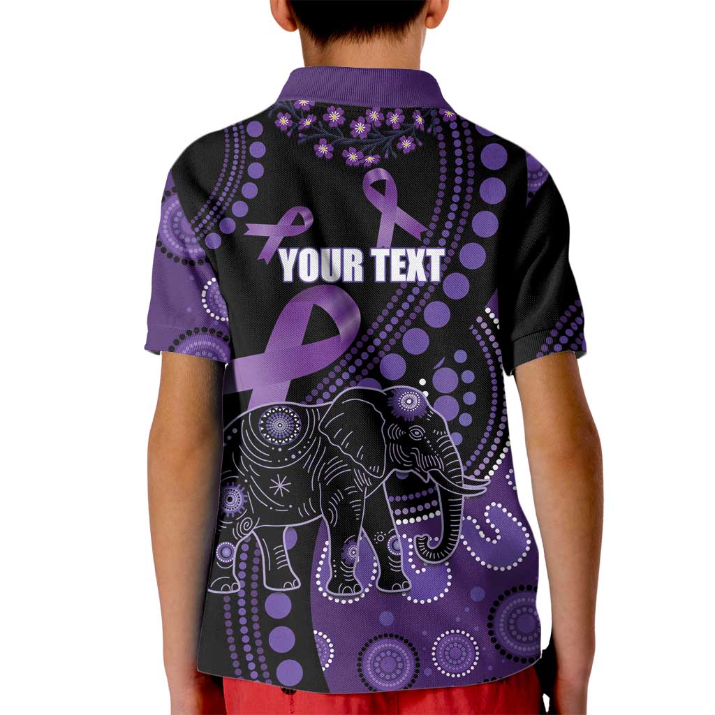 Australia Alzheimer's and Brain Awareness Personalised Kid Polo Shirt Elephant Forget-Me-Not Aboriginal Art
