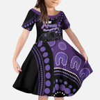 Australia Alzheimer's and Brain Awareness Personalised Kid Short Sleeve Dress Elephant Forget-Me-Not Aboriginal Art