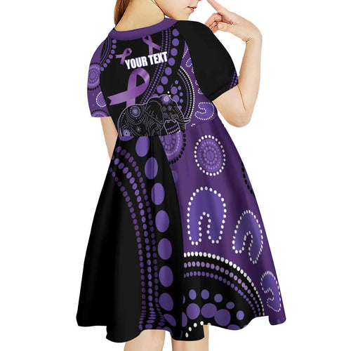 Australia Alzheimer's and Brain Awareness Personalised Kid Short Sleeve Dress Elephant Forget-Me-Not Aboriginal Art