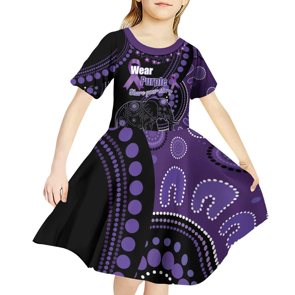 Australia Alzheimer's and Brain Awareness Personalised Kid Short Sleeve Dress Elephant Forget-Me-Not Aboriginal Art