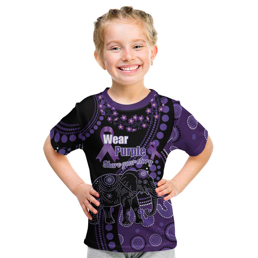 Australia Alzheimer's and Brain Awareness Personalised Kid T Shirt Elephant Forget-Me-Not Aboriginal Art