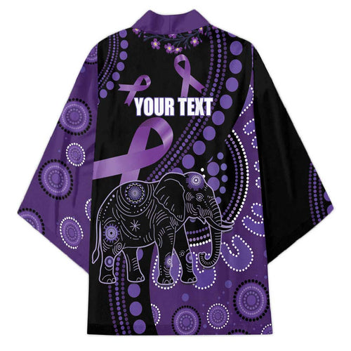 Australia Alzheimer's and Brain Awareness Personalised Kimono Elephant Forget-Me-Not Aboriginal Art