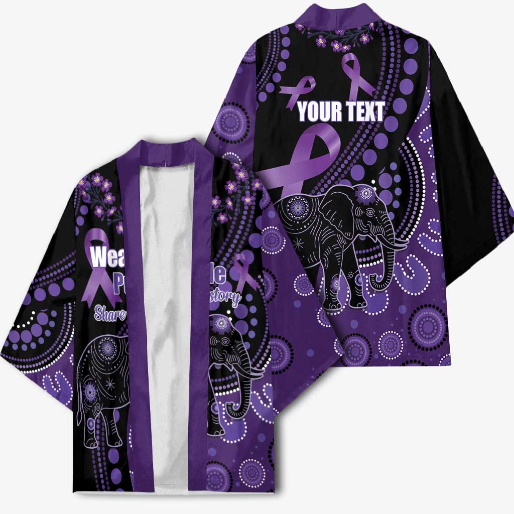 Australia Alzheimer's and Brain Awareness Personalised Kimono Elephant Forget-Me-Not Aboriginal Art