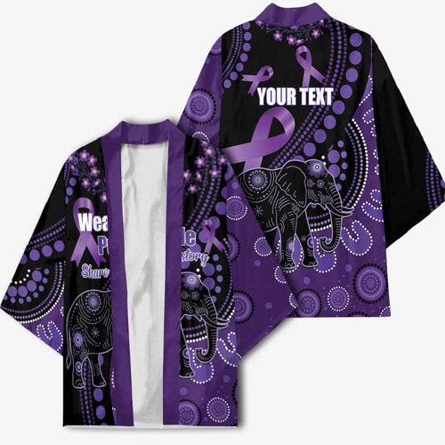 Australia Alzheimer's and Brain Awareness Personalised Kimono Elephant Forget-Me-Not Aboriginal Art