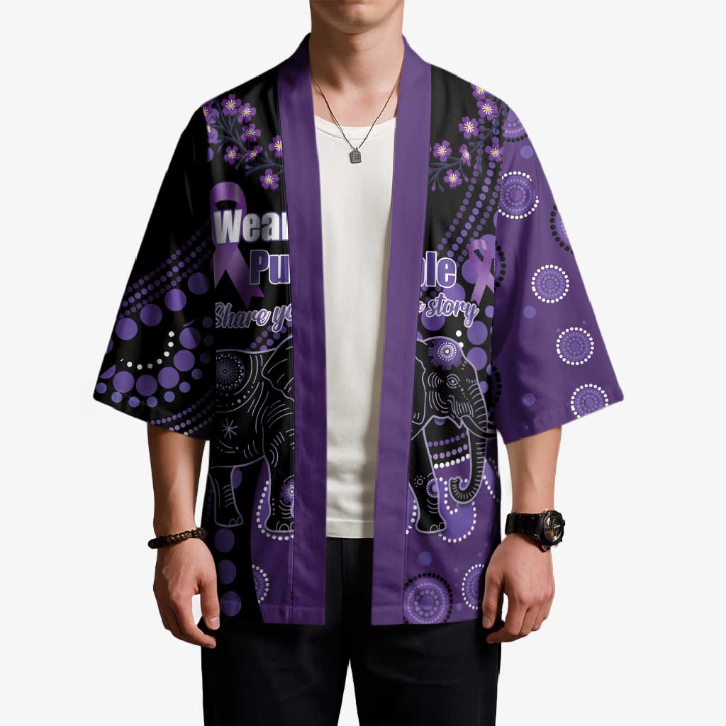 Australia Alzheimer's and Brain Awareness Personalised Kimono Elephant Forget-Me-Not Aboriginal Art