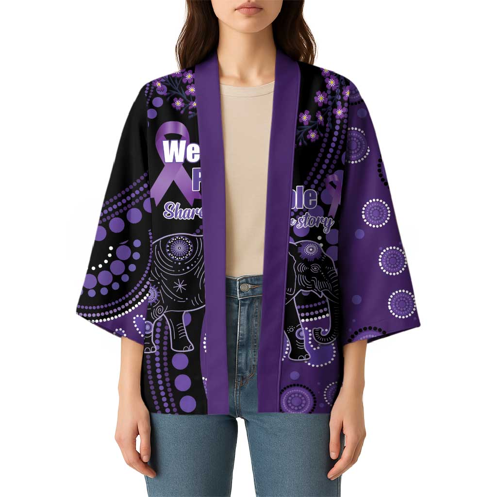 Australia Alzheimer's and Brain Awareness Personalised Kimono Elephant Forget-Me-Not Aboriginal Art