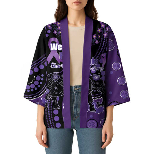 Australia Alzheimer's and Brain Awareness Personalised Kimono Elephant Forget-Me-Not Aboriginal Art