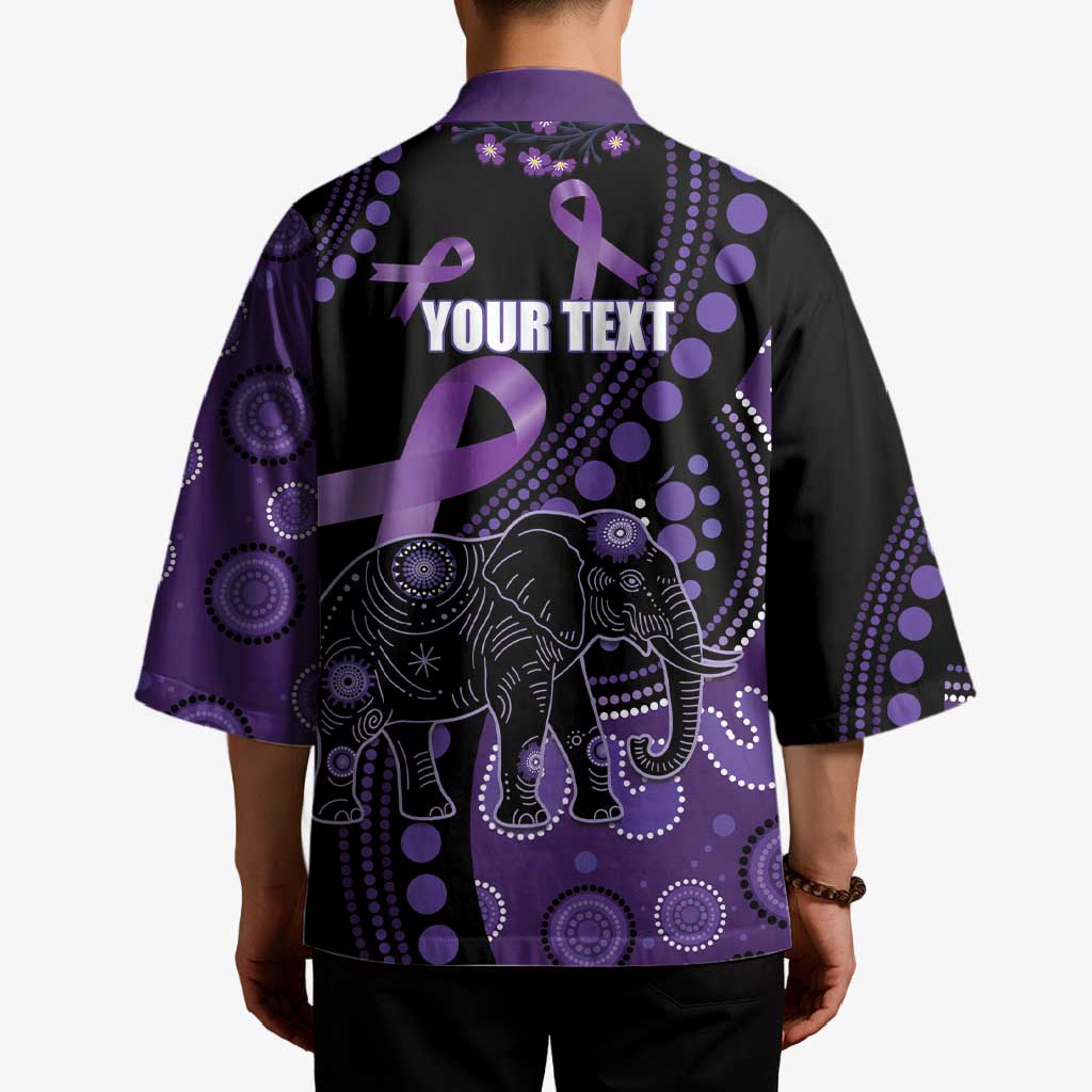Australia Alzheimer's and Brain Awareness Personalised Kimono Elephant Forget-Me-Not Aboriginal Art