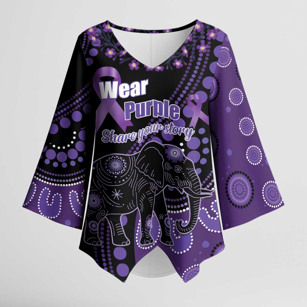 Australia Alzheimer's and Brain Awareness Personalised Kimono Sleeve Blouse Elephant Forget-Me-Not Aboriginal Art