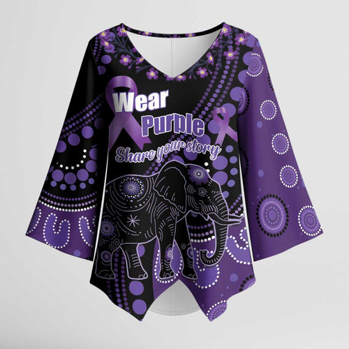 Australia Alzheimer's and Brain Awareness Personalised Kimono Sleeve Blouse Elephant Forget-Me-Not Aboriginal Art